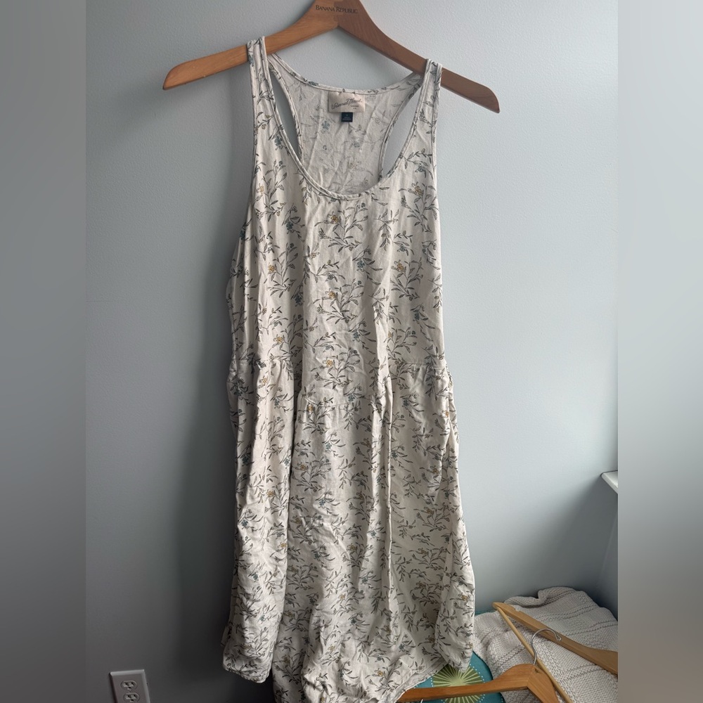 Universal Thread Cream Floral LinenTank Dress with Subtle Blue and Yellow Blooms